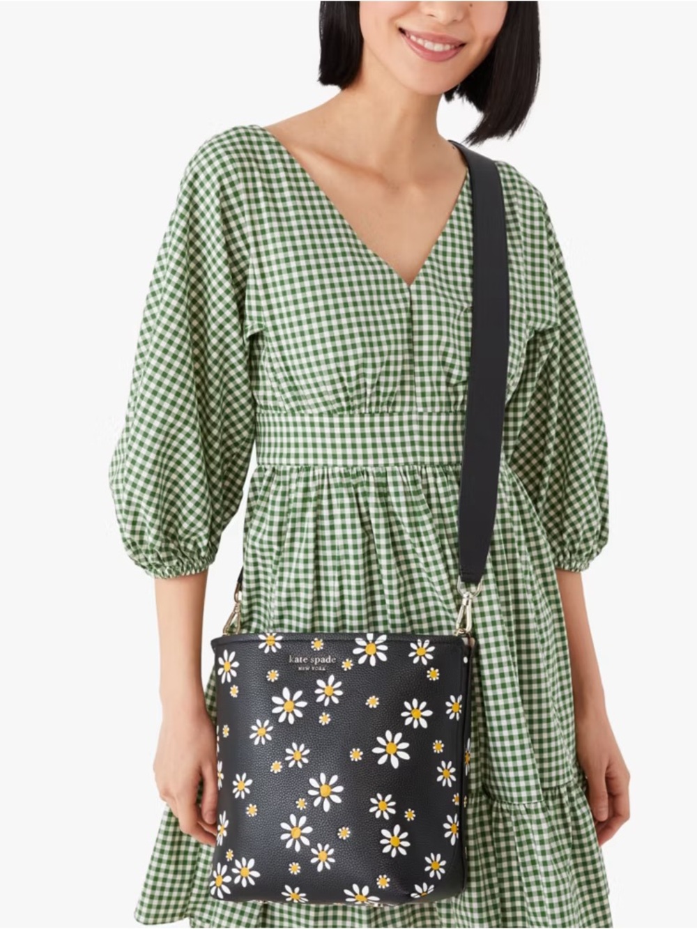 kate spade Black Daisy Print Shoulder Bucket Bag - Picture 3 of 9